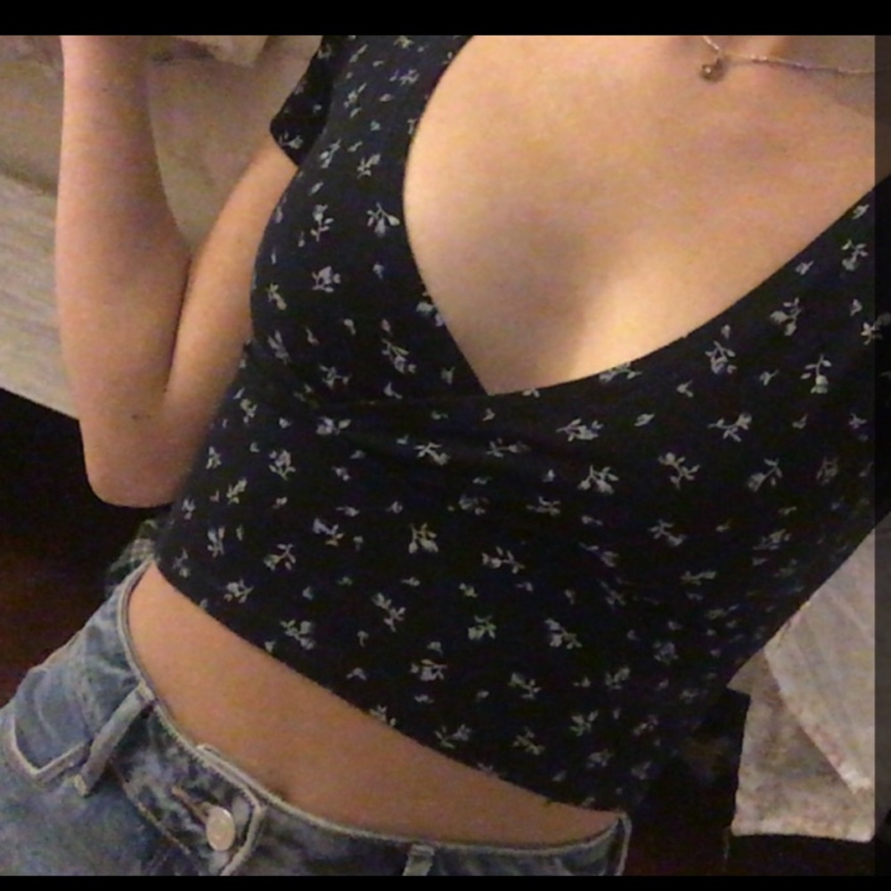 Brandy Melville Black Floral Wrap Top